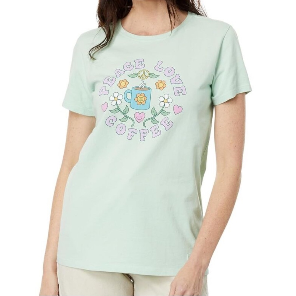 NWT- Life Is Good ‘Peace, Love & Coffee’ 100% Cotton Crusher T Shirt